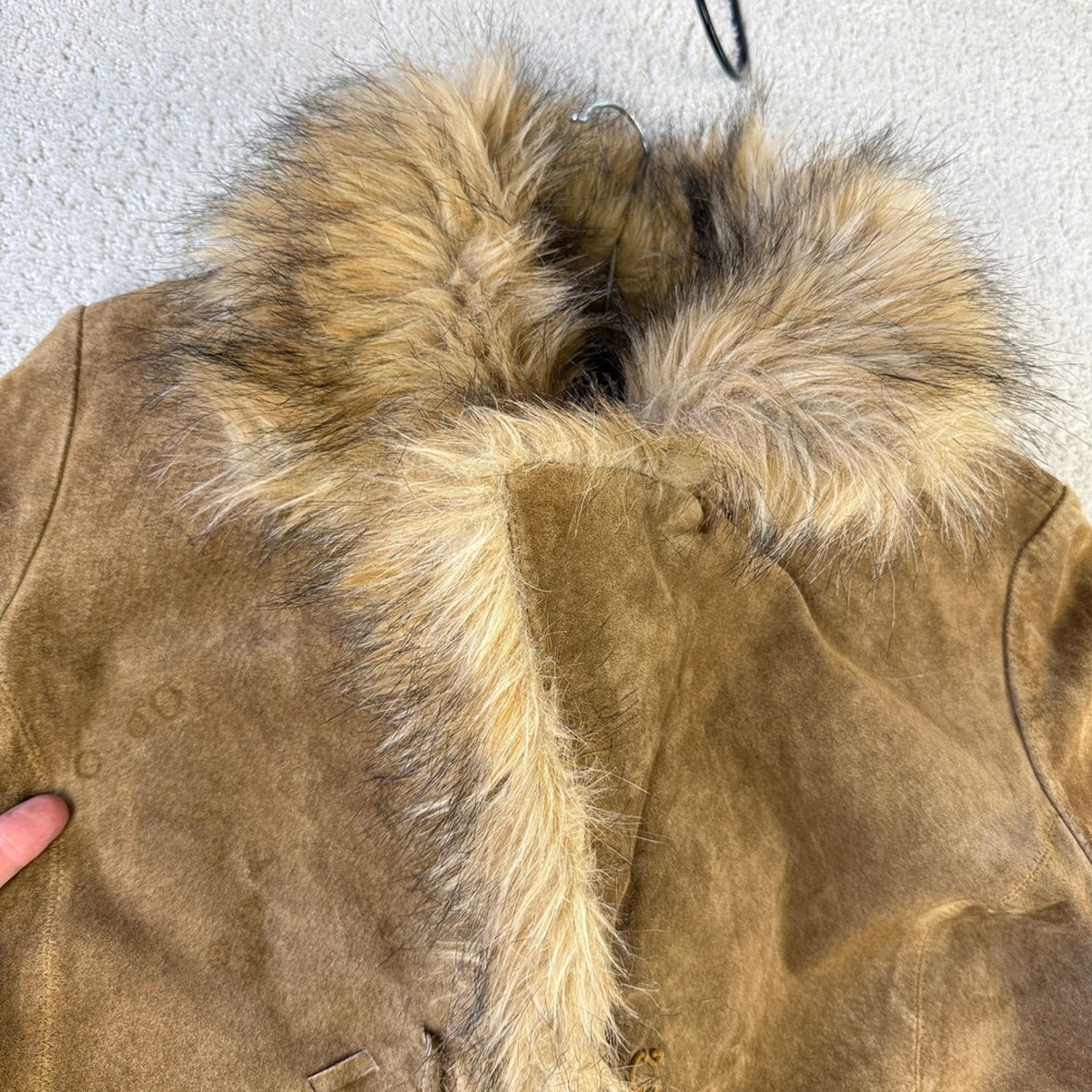 XOXO Leather Jacket Women Small Tan Faux Fur Trim Penny Lane Boho 64249 - Picture 4 of 16